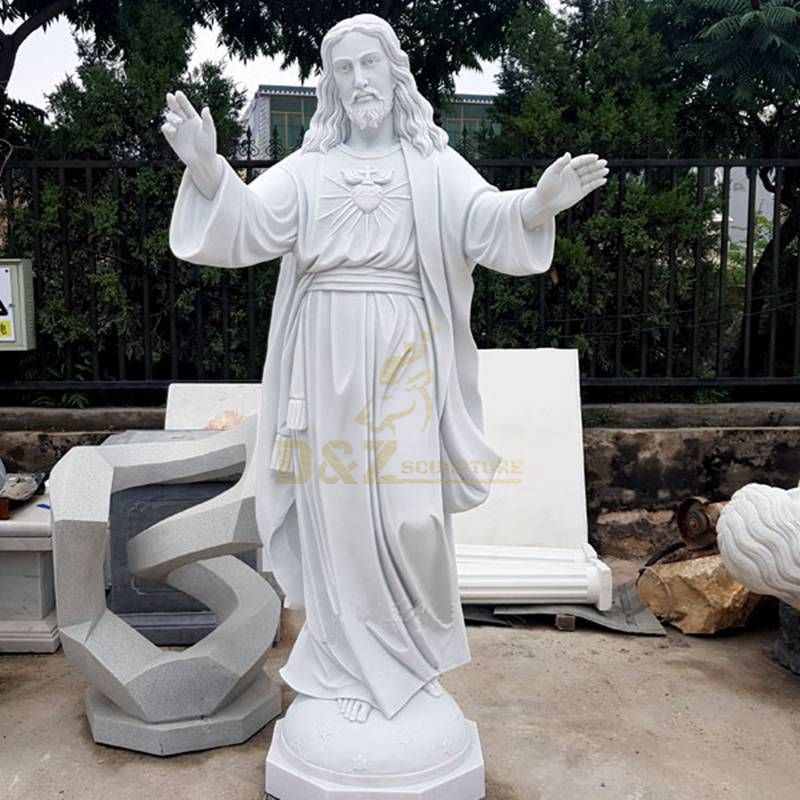 High Quality Life Size White Marble Religious Jesus Statue Opening Hands