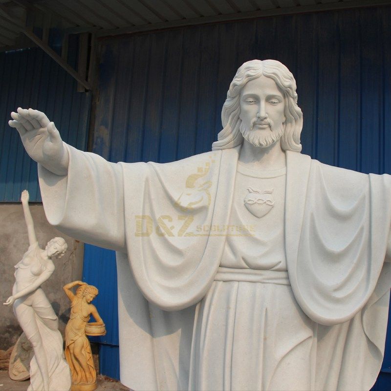High Quality Life Size White Marble Religious Jesus Statue Opening Hands