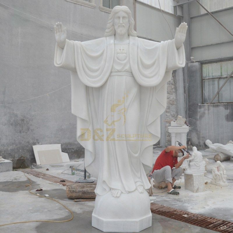High Quality Life Size White Marble Religious Jesus Statue Opening Hands