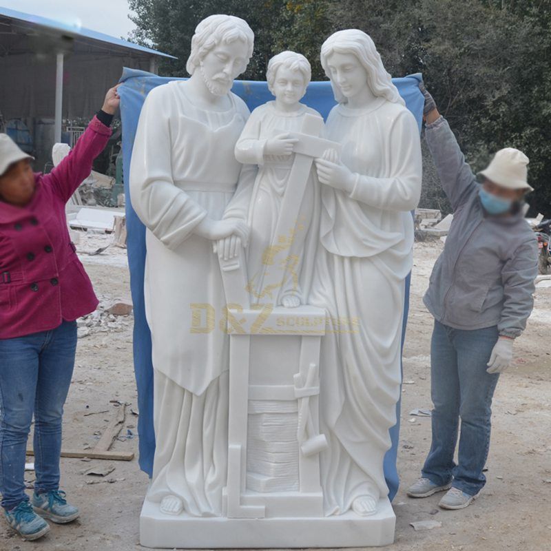 White Marble Holy Family Baby Jesus Catholic Religious Stone Statues