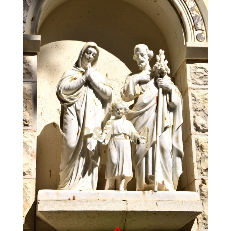 Antique Religious Marble Beige Cream Stone Holiy Family Statue