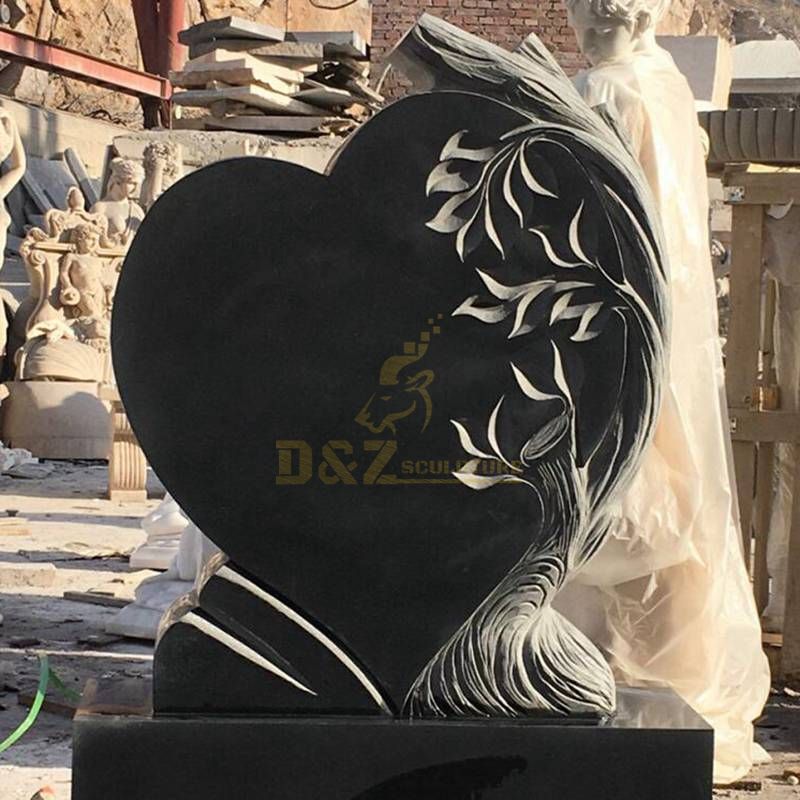 Carved Angel Black Granite Tombstone