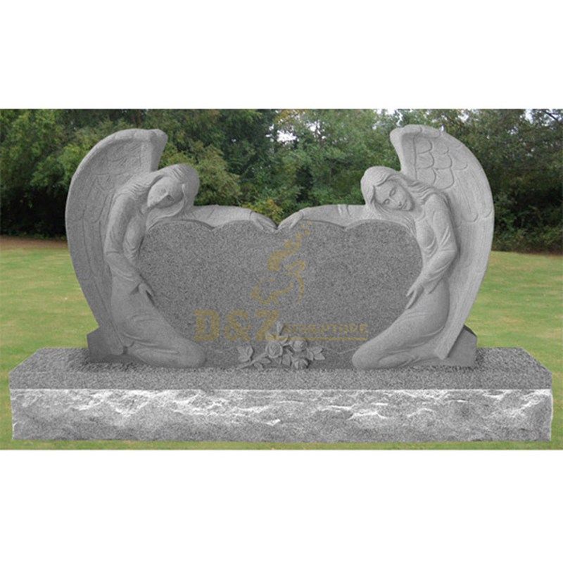 New Design Angel Embrace Heart Shape White Marble Tombstone Design Angel
