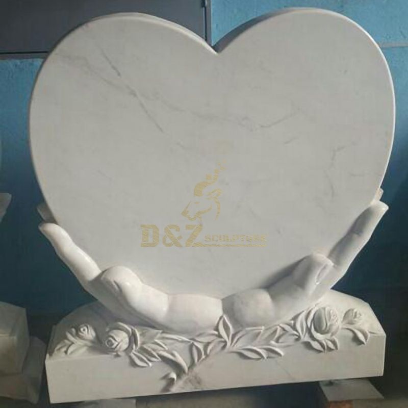 New Design Angel Embrace Heart Shape White Marble Tombstone Design Angel