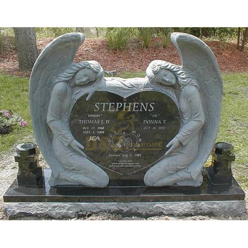 Factory Supply American Natural Stone Tombstone With Sitting Angel Statue