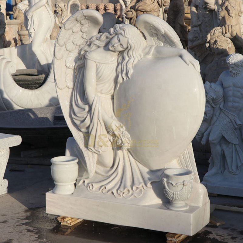 Factory Supply American Natural Stone Tombstone With Sitting Angel Statue