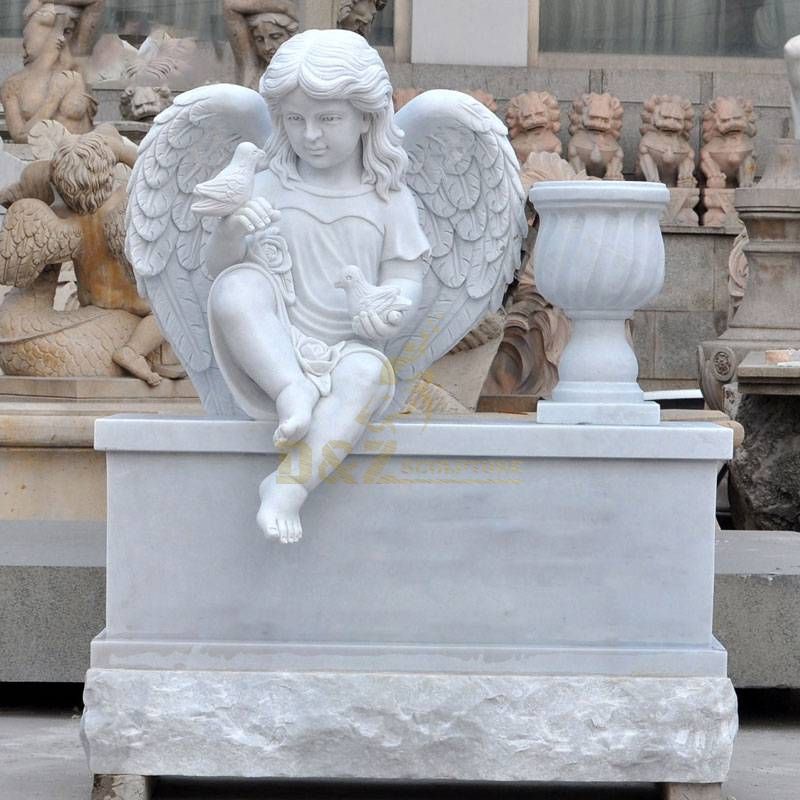 Hand Carved Marble Tombstone Polished Sitting Angel Gravestone