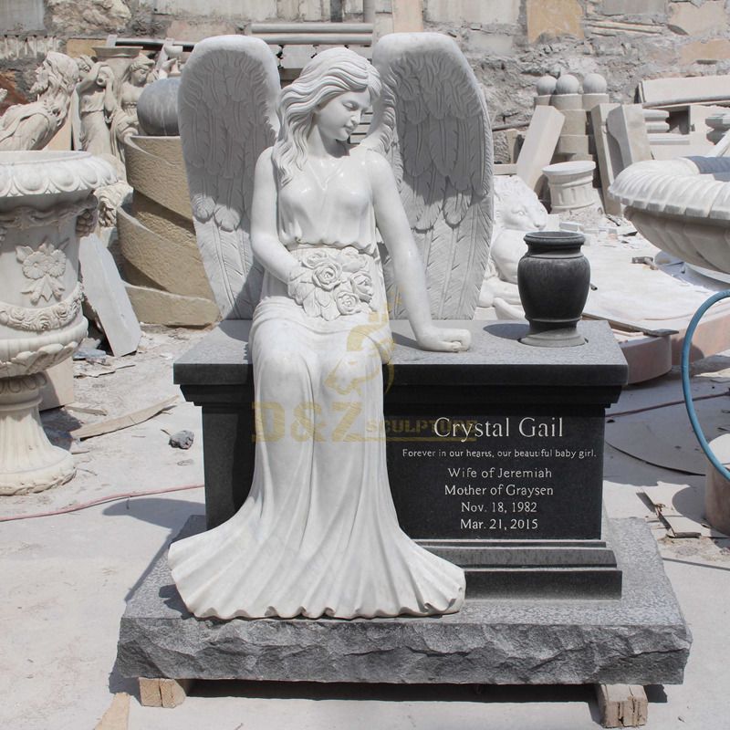 Black Granite Beautiful Heart Shaped Angel Statue Headstone Granite Tombstone