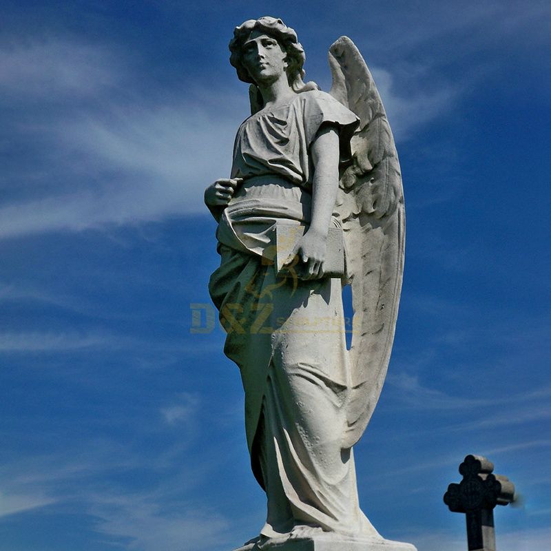 Church Decoration Sculpture Large Marble White Angel Statues For Sale