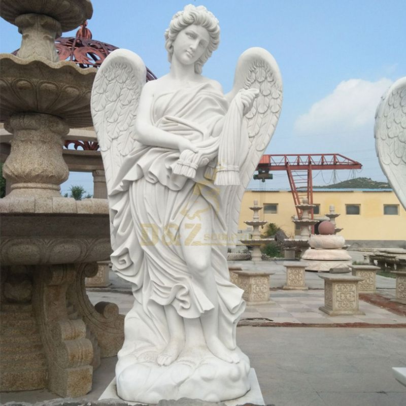 Church Decoration Sculpture Large Marble White Angel Statues For Sale