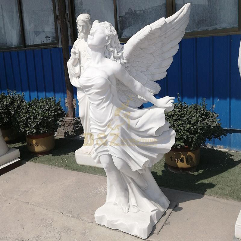 Church Decoration Sculpture Large Marble White Angel Statues For Sale