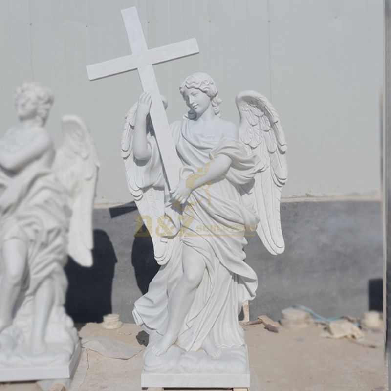 Christian Decoration Stone Carved Large Church White Marble Angel Statue for sale