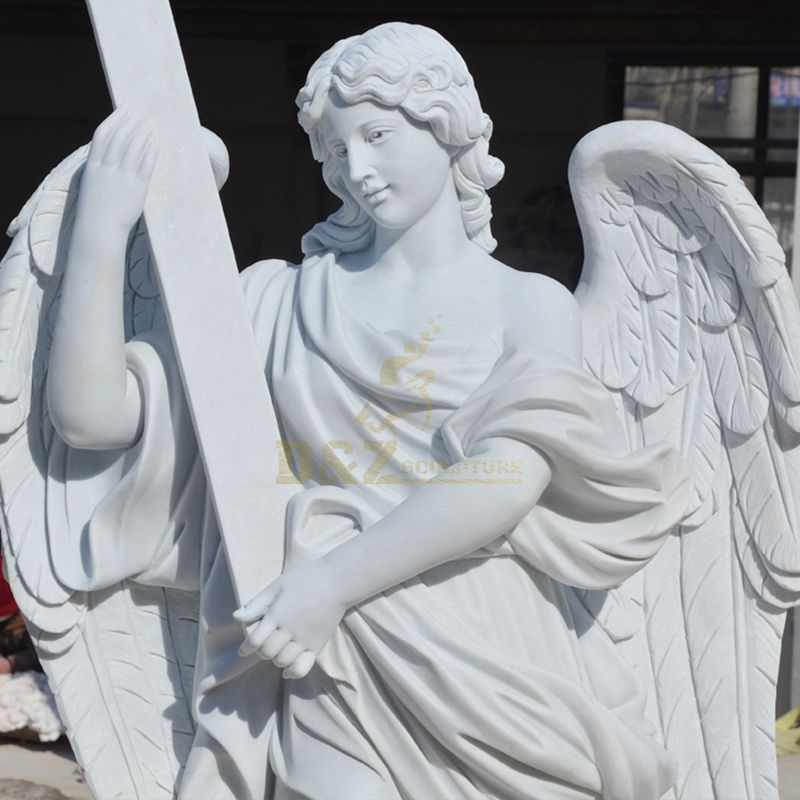 Christian Decoration Stone Carved Large Church White Marble Angel Statue for sale