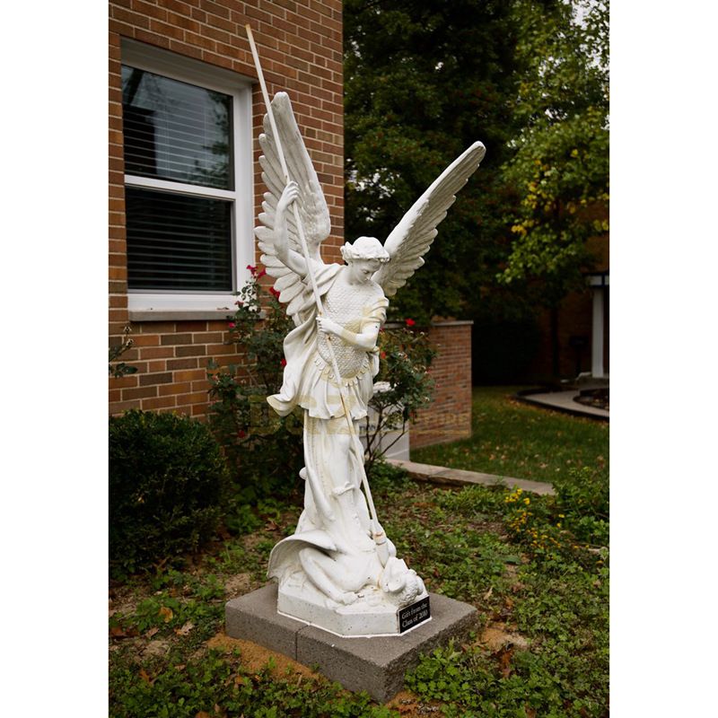 Church Decor Religious Angel White Marble St.Michael Sculpture