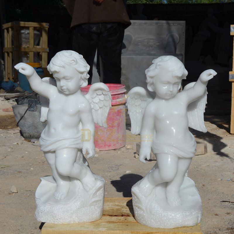 Popular Designs Carved White Marble Little Boy Angel Statue