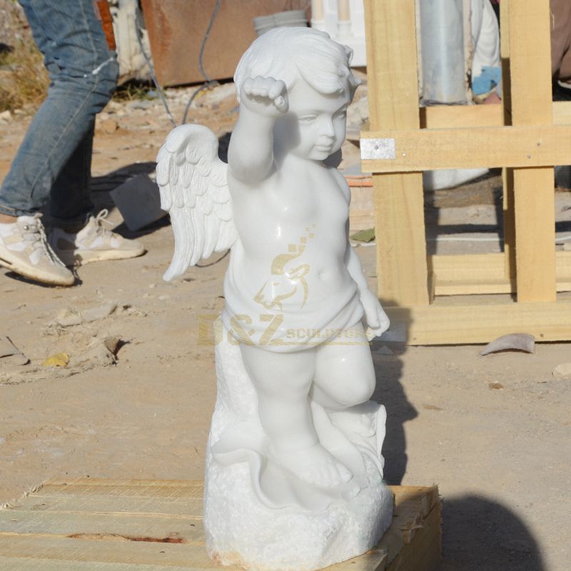 Outdoor Garden Decoration White Marble Little Angel Statues