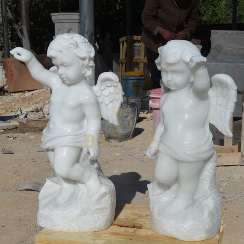 Outdoor Garden Decoration White Marble Little Angel Statues
