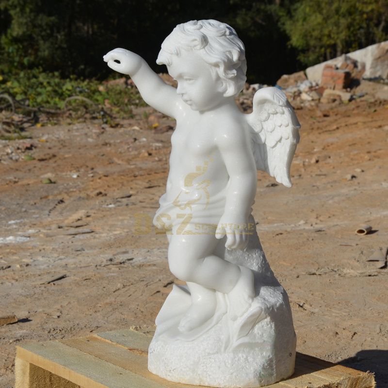 White Marble Hand Carved Life Size Decoration Indoor Little Angel Statue