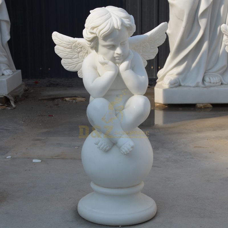 Outdoor White Marble Angel Sculpture For Sale