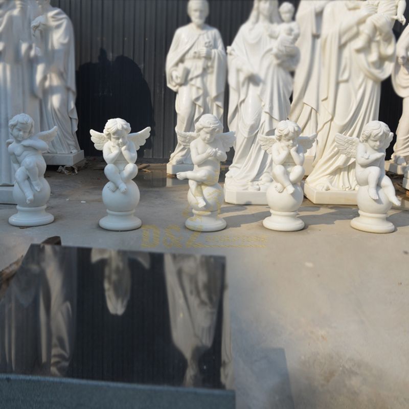 Outdoor White Marble Angel Sculpture For Sale