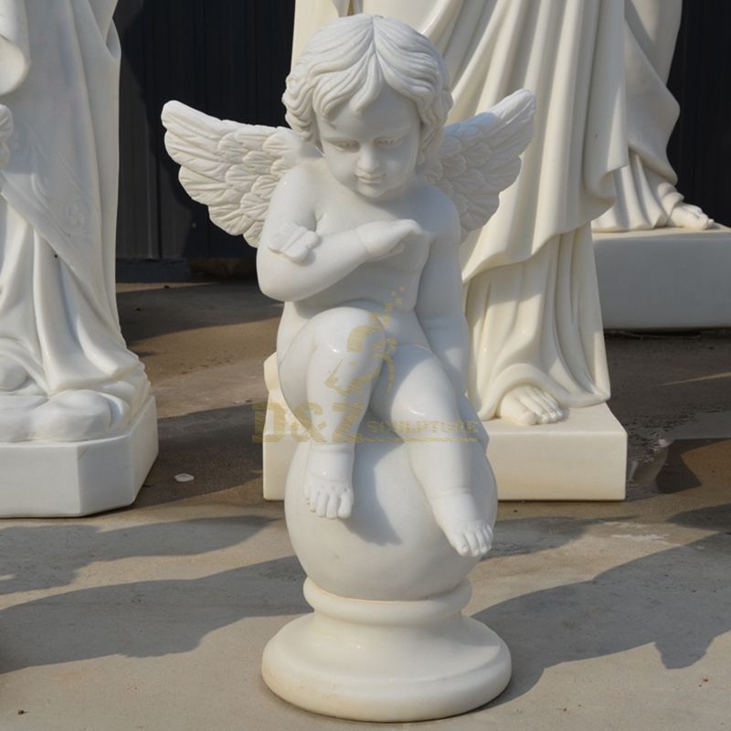 Outdoor White Marble Angel Sculpture For Sale