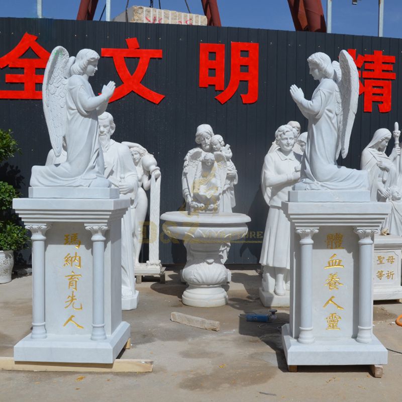 High Quality Outdoor Decoration White Stone Angel with Wings Statue