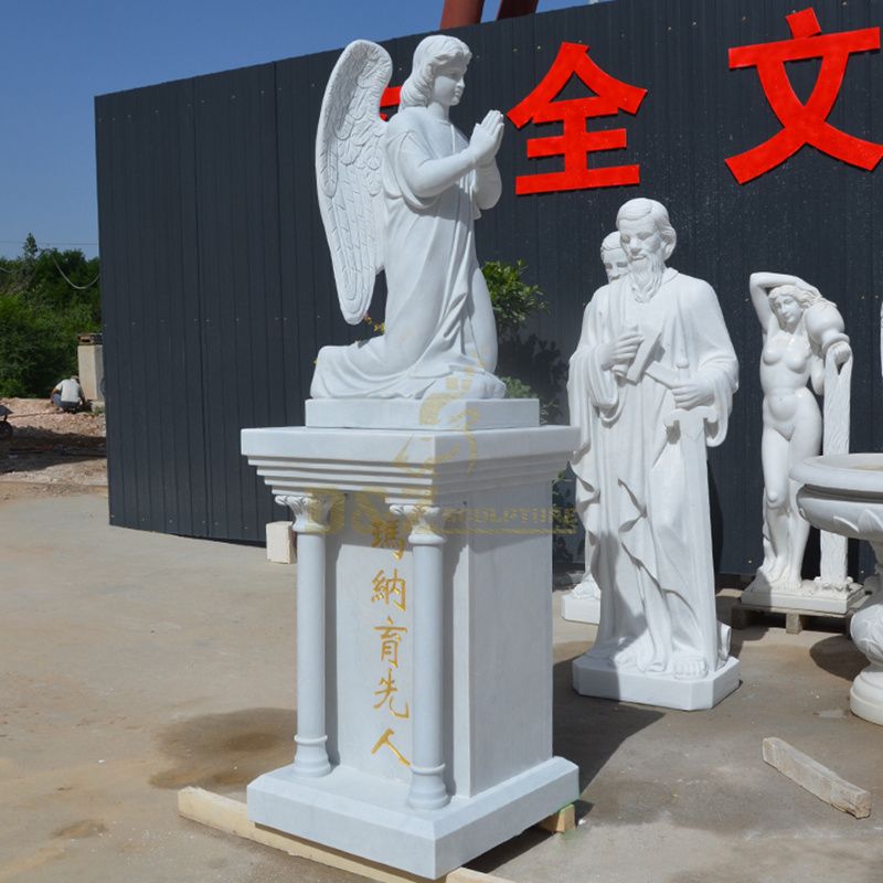 High Quality Outdoor Decoration White Stone Angel with Wings Statue