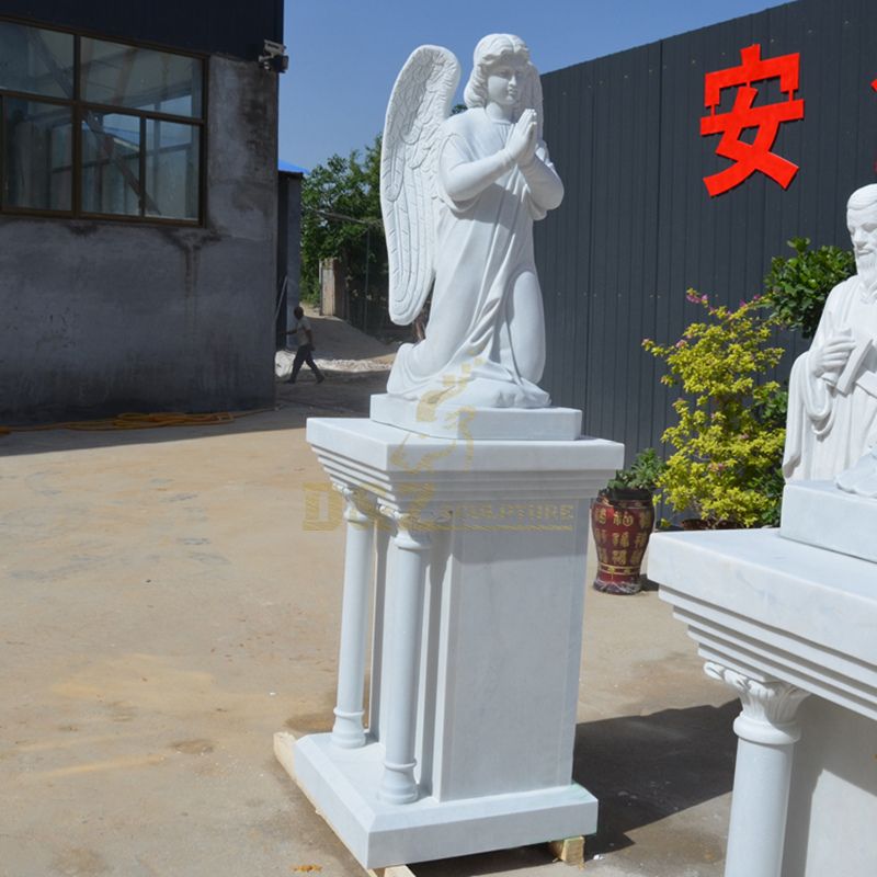 High Quality Outdoor Decoration White Stone Angel with Wings Statue