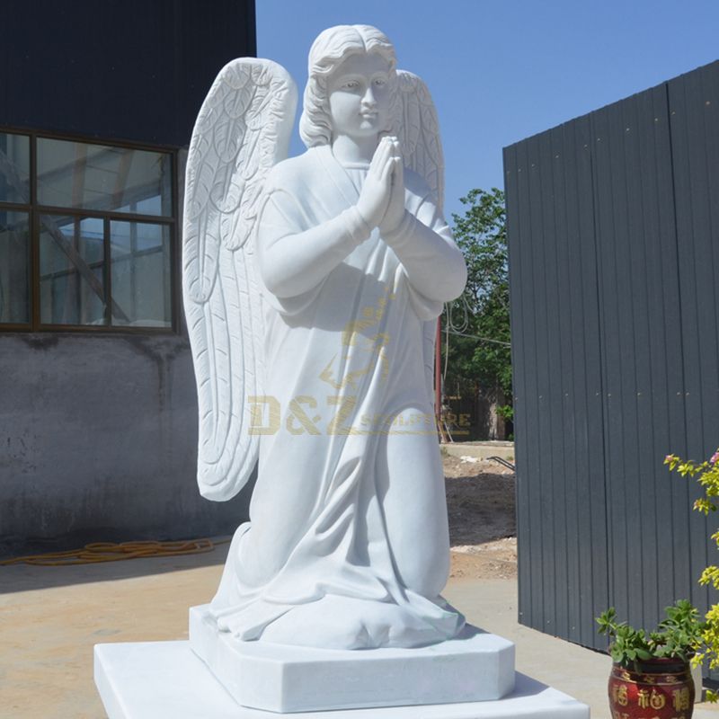 High Quality Outdoor Decoration White Stone Angel with Wings Statue