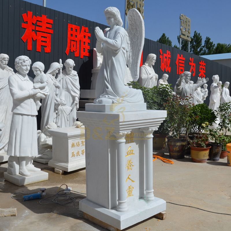 High Quality Outdoor Decoration White Stone Angel with Wings Statue