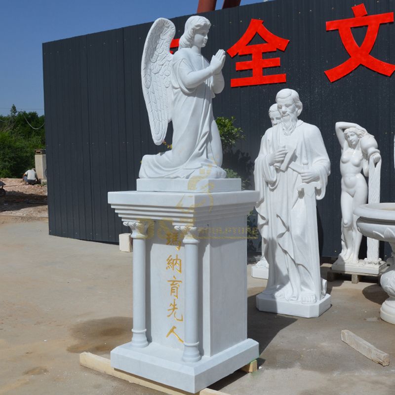 PrefaPrefabricated Praying White Marble Angel Statue With Big Wings