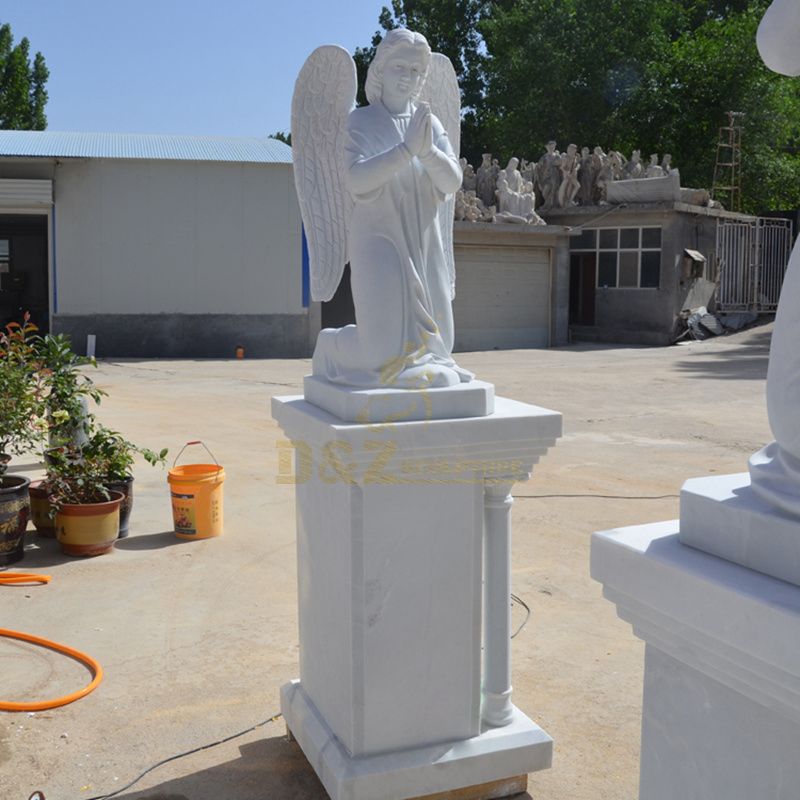 PrefaPrefabricated Praying White Marble Angel Statue With Big Wings