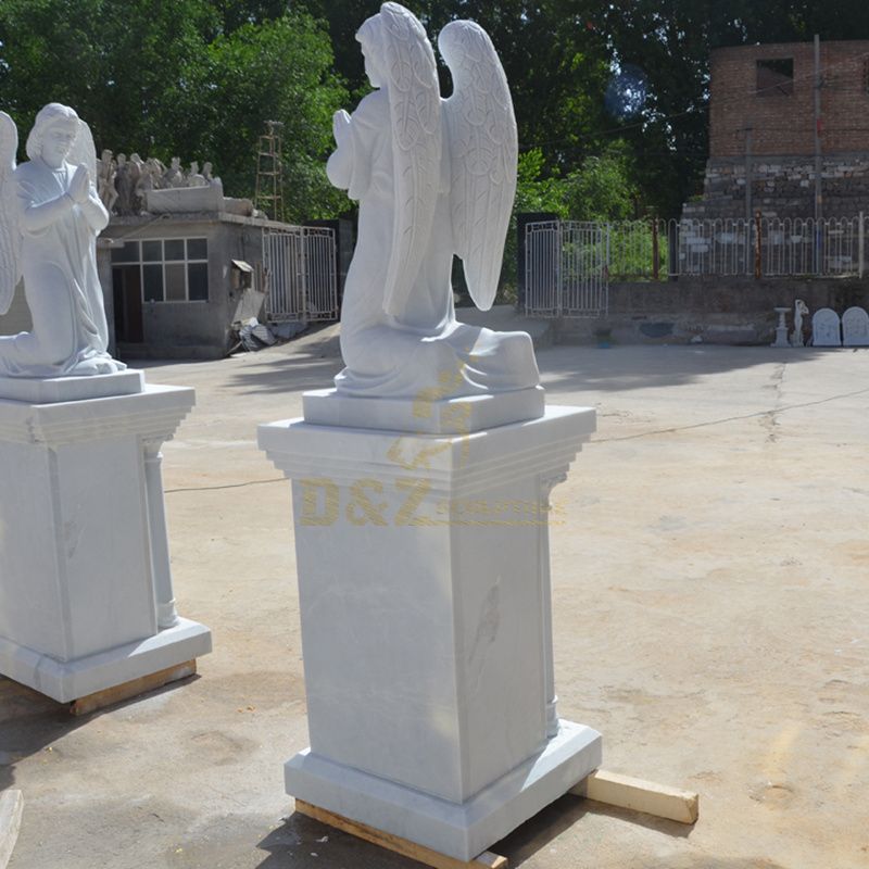PrefaPrefabricated Praying White Marble Angel Statue With Big Wings