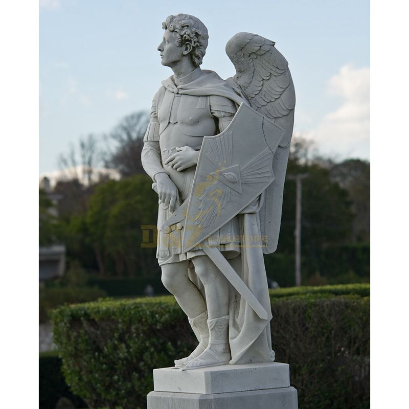 Life Size White Marble Saint Michael Statue Large Stone Angel Sculpture