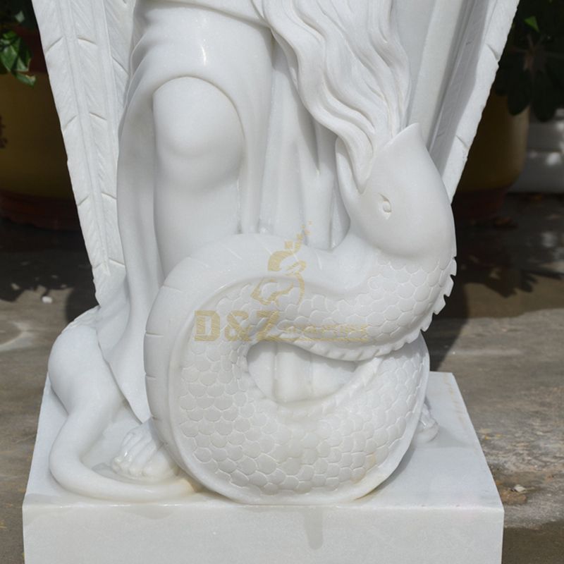 Life Size White Marble Saint Michael Statue Large Stone Angel Sculpture