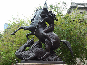 St George bronze sculprure killing dragon in stock