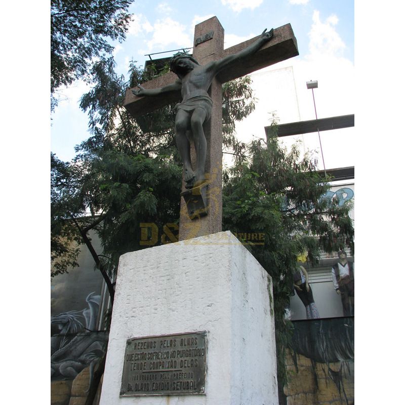 Religious Style Large Metal Jesus Statue Cross Crucifix With Stand