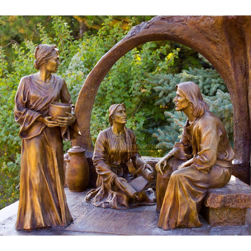 Outdoor Garden Life Size Bronze Sculpture Of Jesus Feeding Chickens