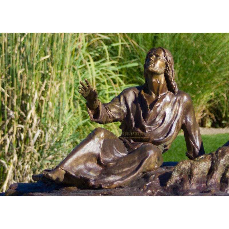 Outdoor Garden Life Size Bronze Sculpture Of Jesus Feeding Chickens