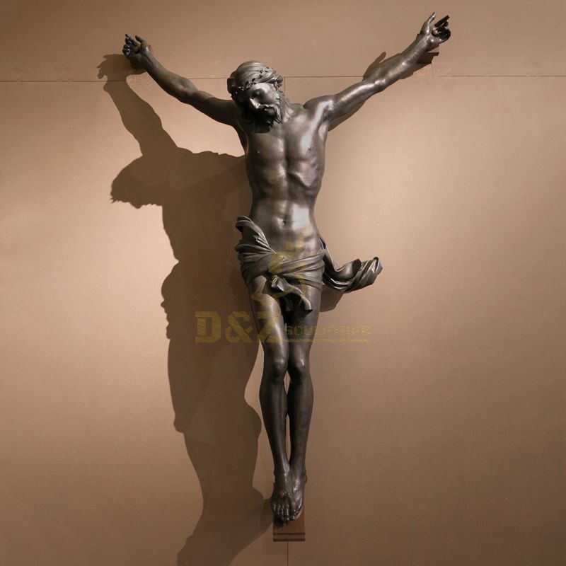 Outdoor Bronze Life Size Jesus Suffering with Big Cross Statue