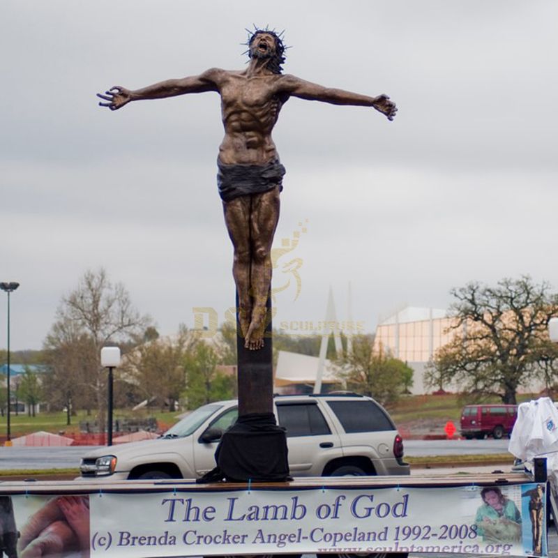 Outdoor Bronze Life Size Jesus Suffering with Big Cross Statue