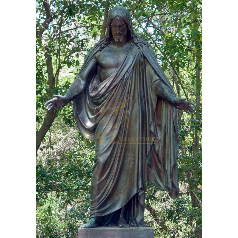 Outdoor Bronze Life Size Jesus Suffering with Big Cross Statue