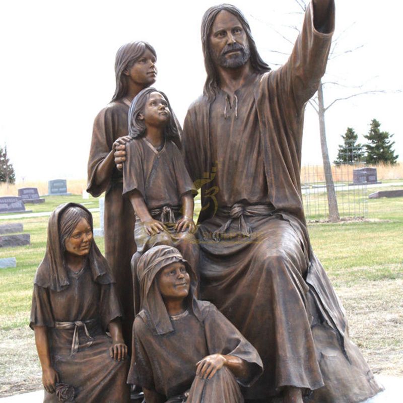 Customized Garden Bronze Decorative Life Size Jesus Christ Statue With Children