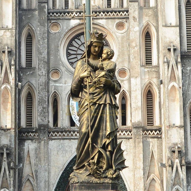 Bronze Religious Mary And Little Jesus Sculpture For Church