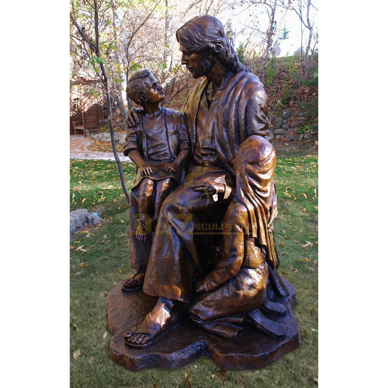 Handcarved Religious Church Cast Bronze Holy Family Statue