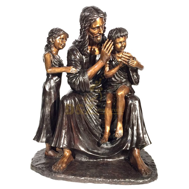Handcarved Religious Church Cast Bronze Holy Family Statue