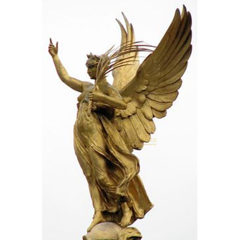 Golden Bronze Sculpture Of Angel Blows Trumpet Archangel Garden