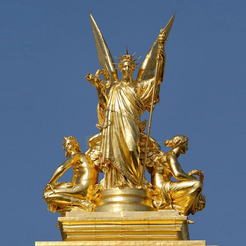 Golden Bronze Sculpture Of Angel Blows Trumpet Archangel Garden