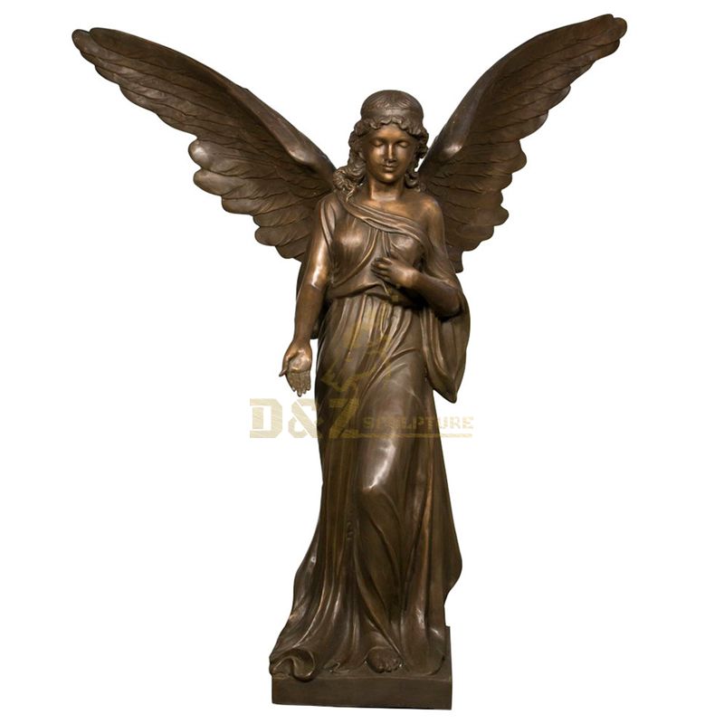 Golden Bronze Sculpture Of Angel Blows Trumpet Archangel Garden