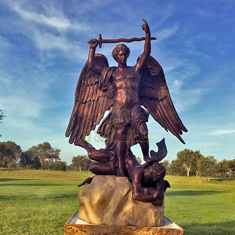 Catholic Angel Sculpture Large Archangel St. Michael Slaying the Devil Bronze Statue